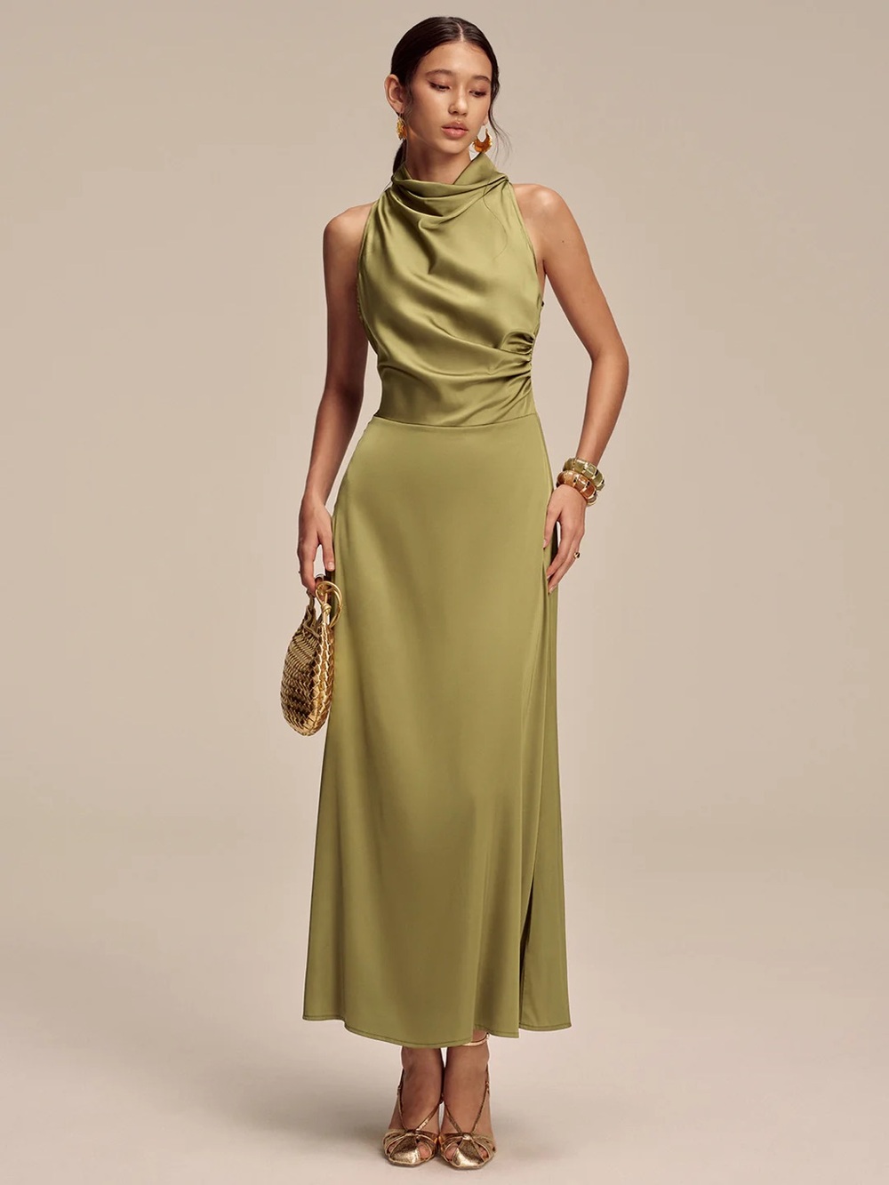 Commense Satin Mock Neck Sleeveless Maxi Dress NWT size xl